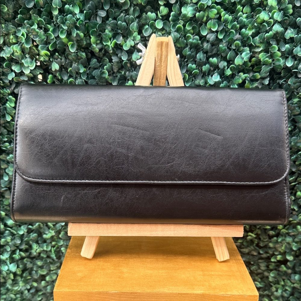 Sleek Black Faux Leather Clutch Handbag
